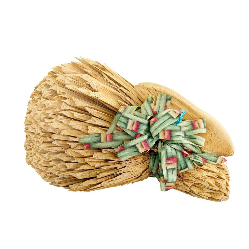 Primitive Handmade Straw & Corn Husk Bunny Rabbit Hand Carved Farmhouse 10.5"